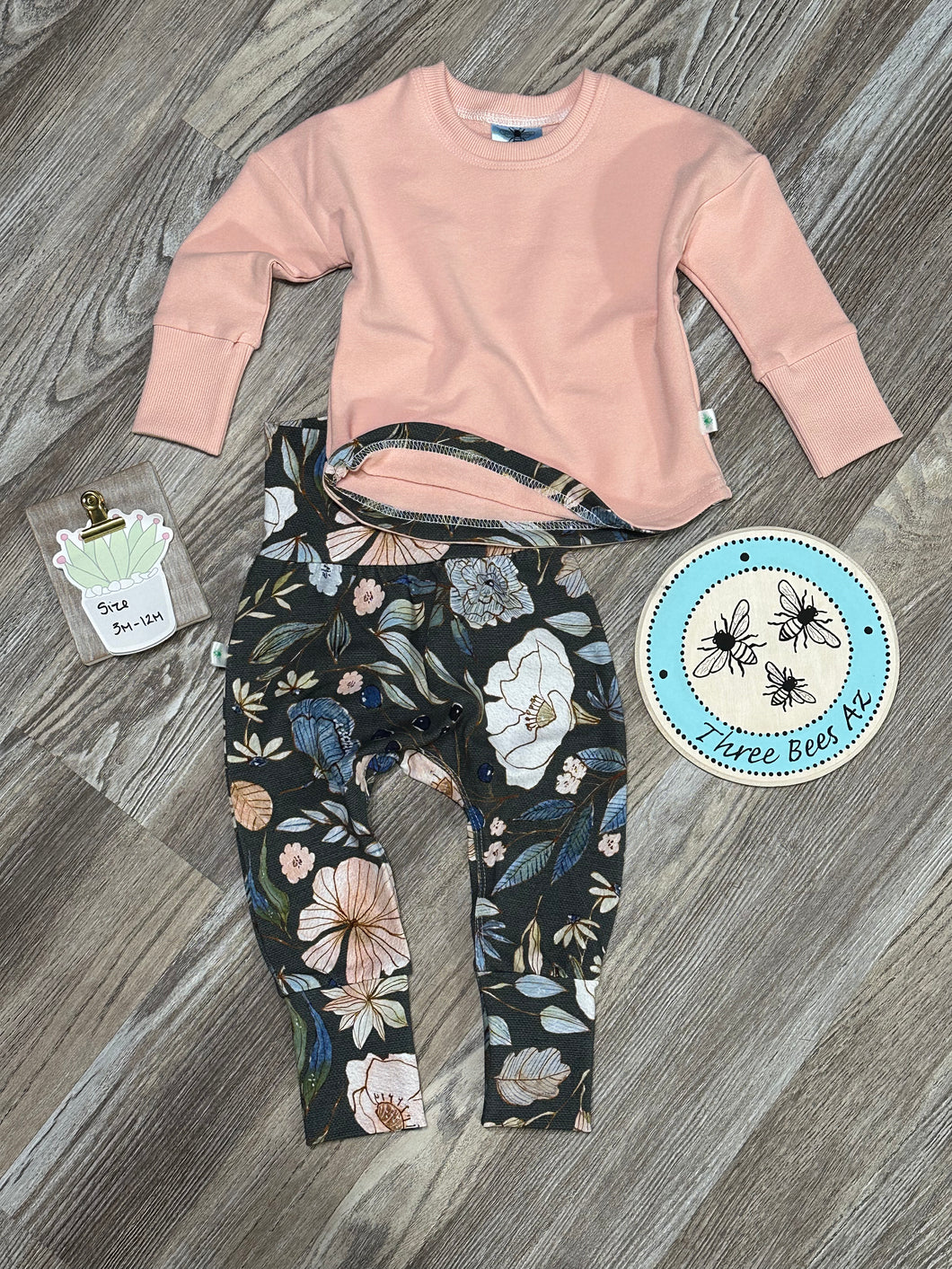 3m - 12m Grow-With-Me SET!!! (Dark floral pants with pink Sweatshirt)