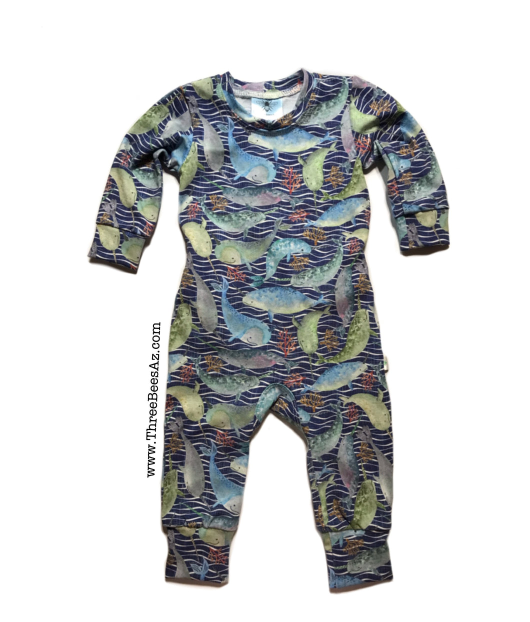 6m Envelope Snuggle Romper - narwhals