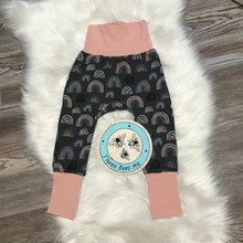 Load image into Gallery viewer, 12m-3T - Grow with me Joggers - dark rainbows with peach colored bands - Organic Cotton
