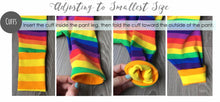 Load image into Gallery viewer, 12m-3T - Grow with me Joggers - light rainbows with gray bands - Organic Cotton
