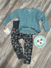 Load image into Gallery viewer, 12m-3T Grow-With-Me SET!!! (Dark rainbows pants with turquoise Sweatshirt)
