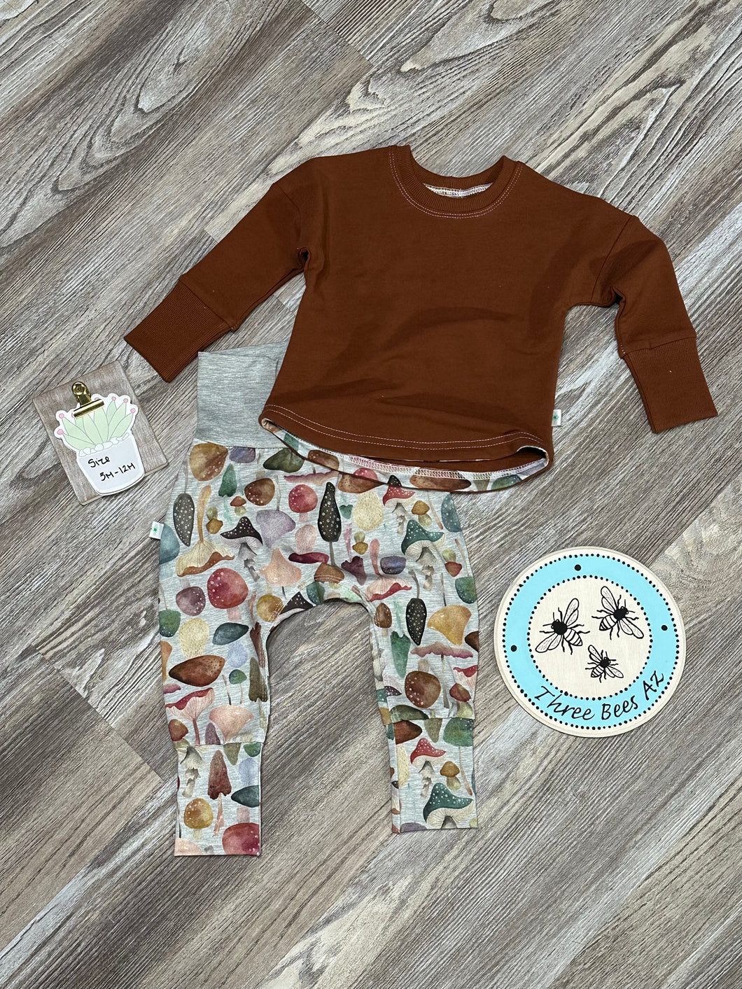 3m - 12m Grow-With-Me SET!!! (Light mushrooms pants with rust Sweatshirt)