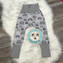 Load image into Gallery viewer, 12m-3T - Grow with me Joggers - light rainbows with gray bands - Organic Cotton
