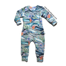 Load image into Gallery viewer, Envelope Snuggle Romper - whales and coral
