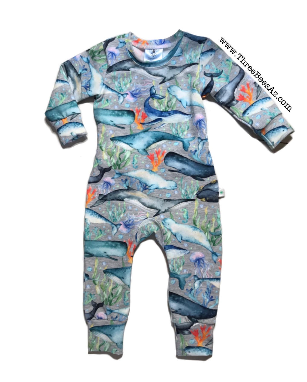 9m Envelope Snuggle Romper - whales and coral