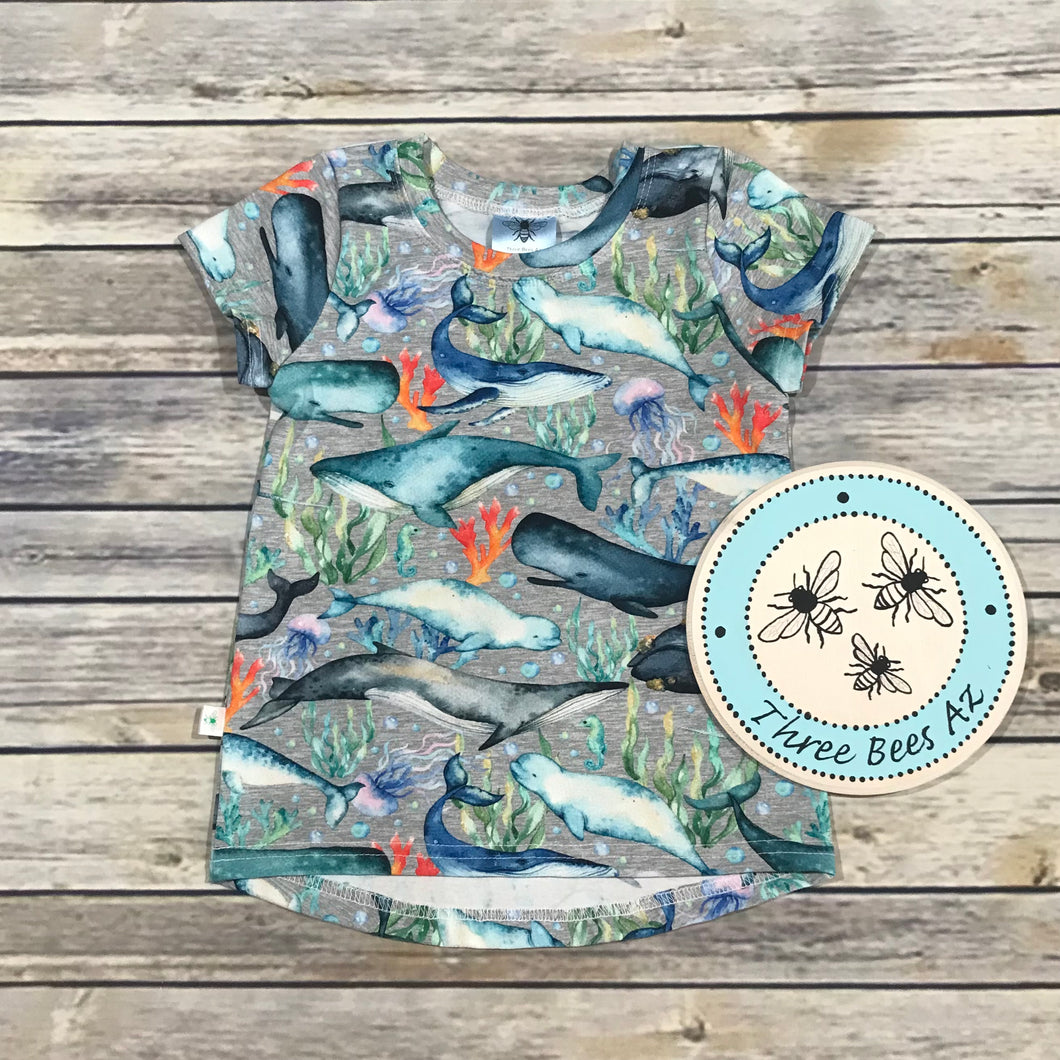 12m-3T Short Sleeve Organic Cotton T-Shirt Whales and Coral