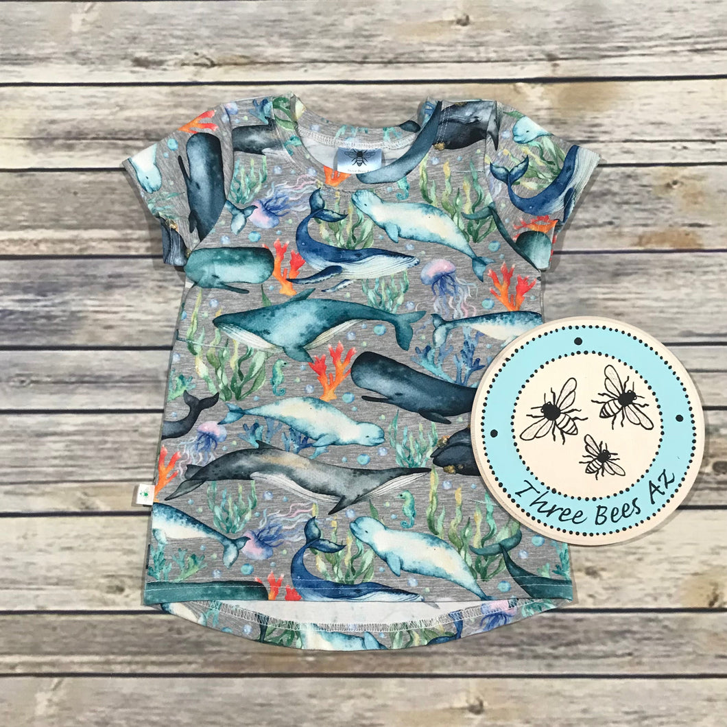 3T-4T Short Sleeve Organic Cotton T-Shirt Whales and Coral